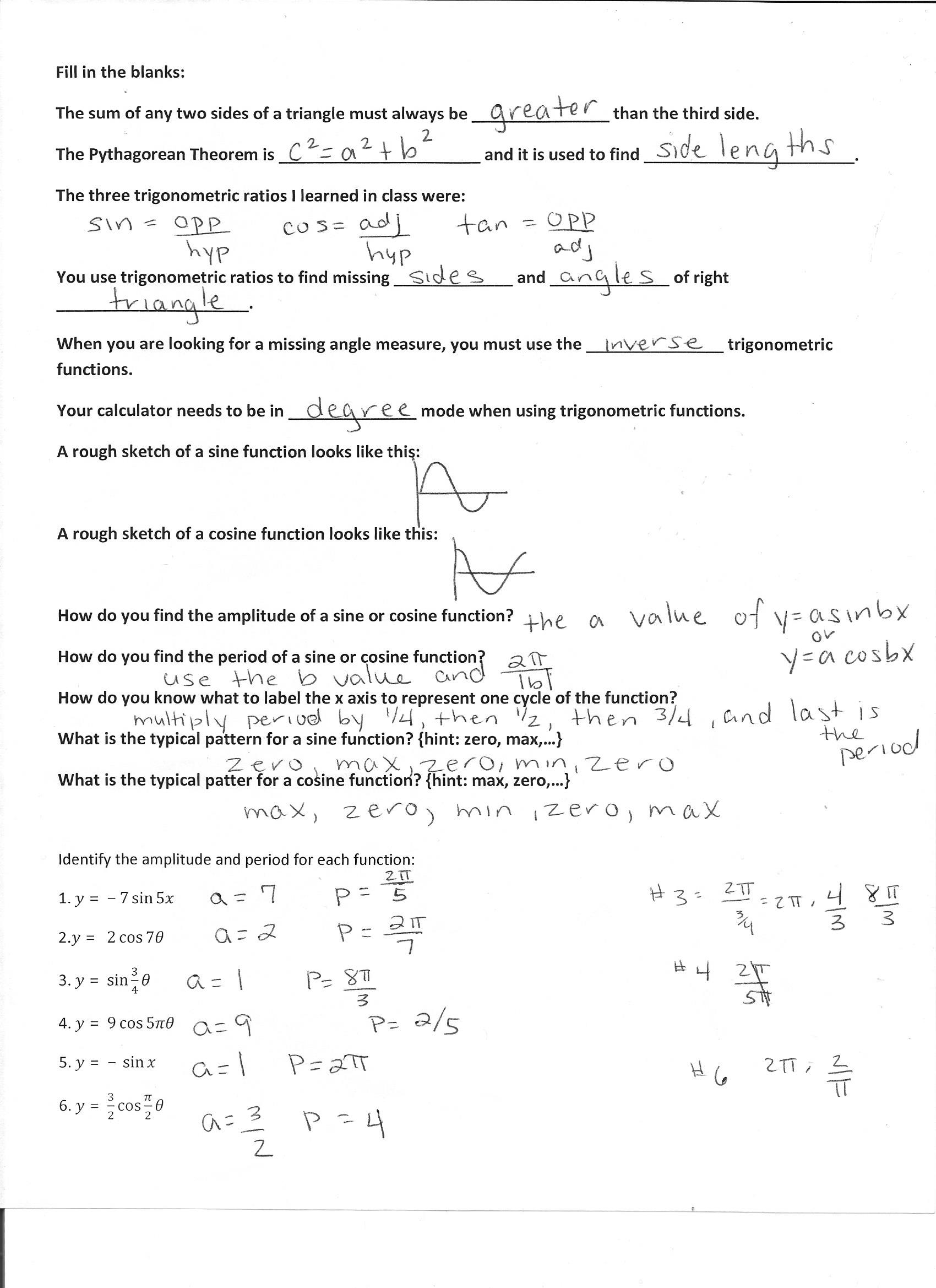 Unit 23 Trigonometry - ﻿MRS. STOWE Pertaining To Trig Word Problems Worksheet